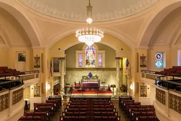 view of the nave and sanctuary from the balcony